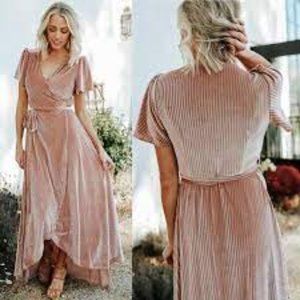 Baltic Born Andi Ribbed Velvet True Wrap Dress in Champagne size M